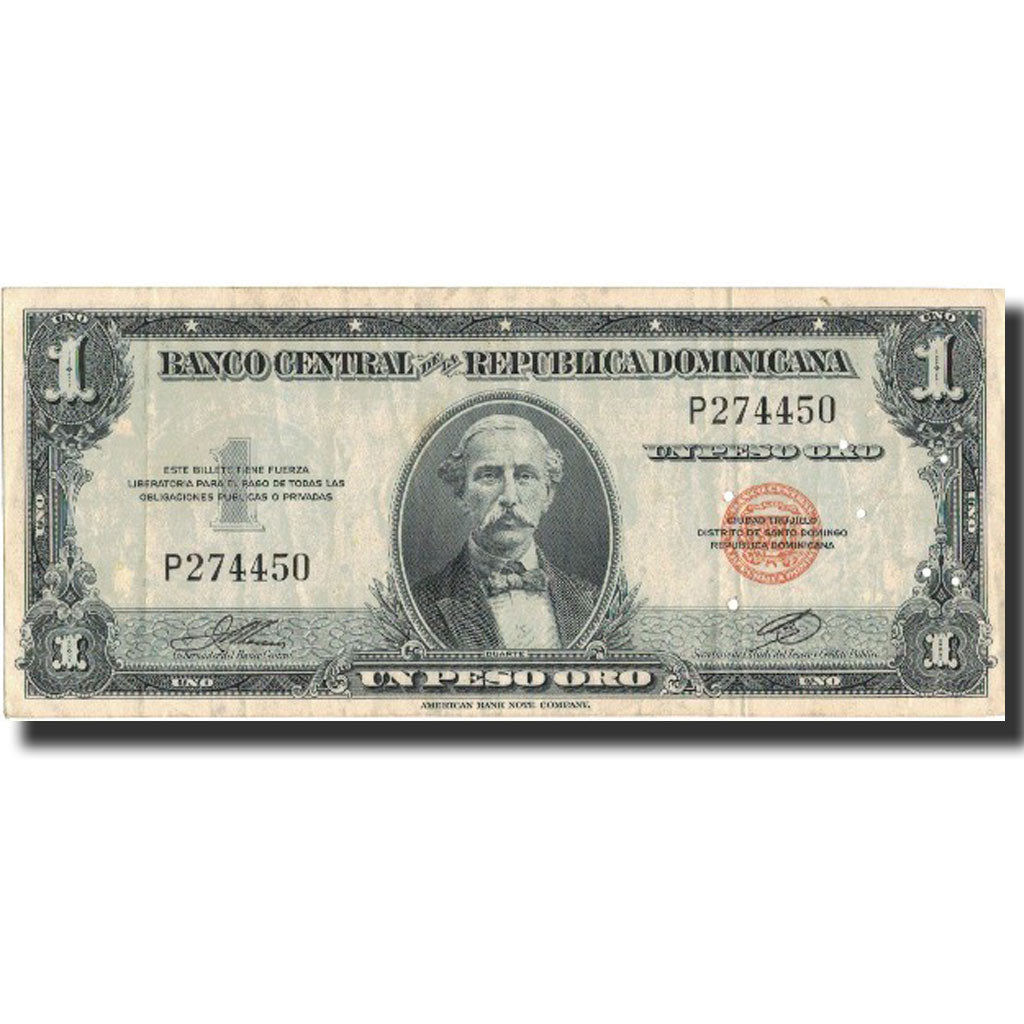 Banknote, Dominican Republic, 1 Peso Oro, undated (1962-63), KM:71a, AU(55-58)