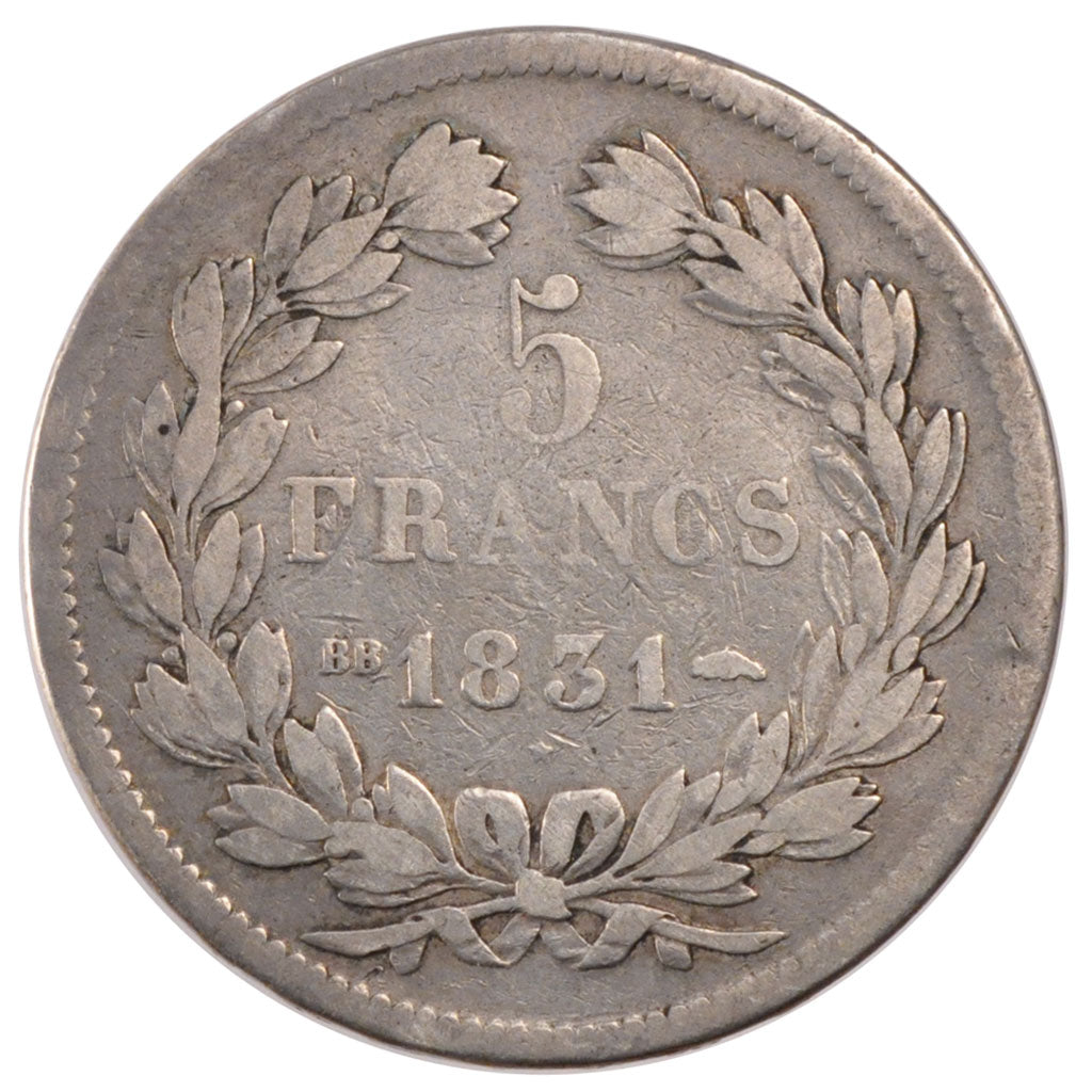 Coin, France, Louis-Philippe, 5 Francs, 1831, Strasbourg, VF(20-25), Silver