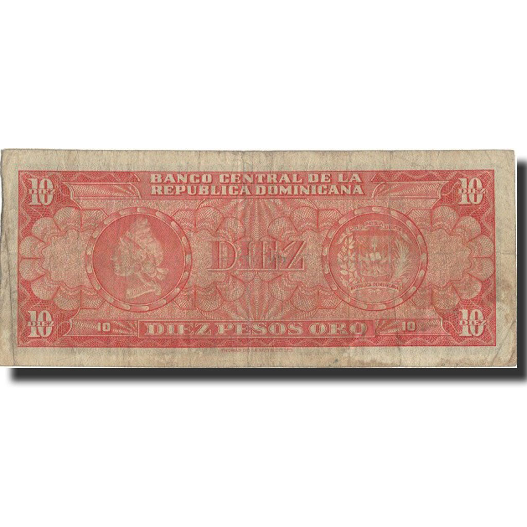 Banknote, Dominican Republic, 10 Pesos Oro, Undated (1962), KM:93a, AU(50-53)