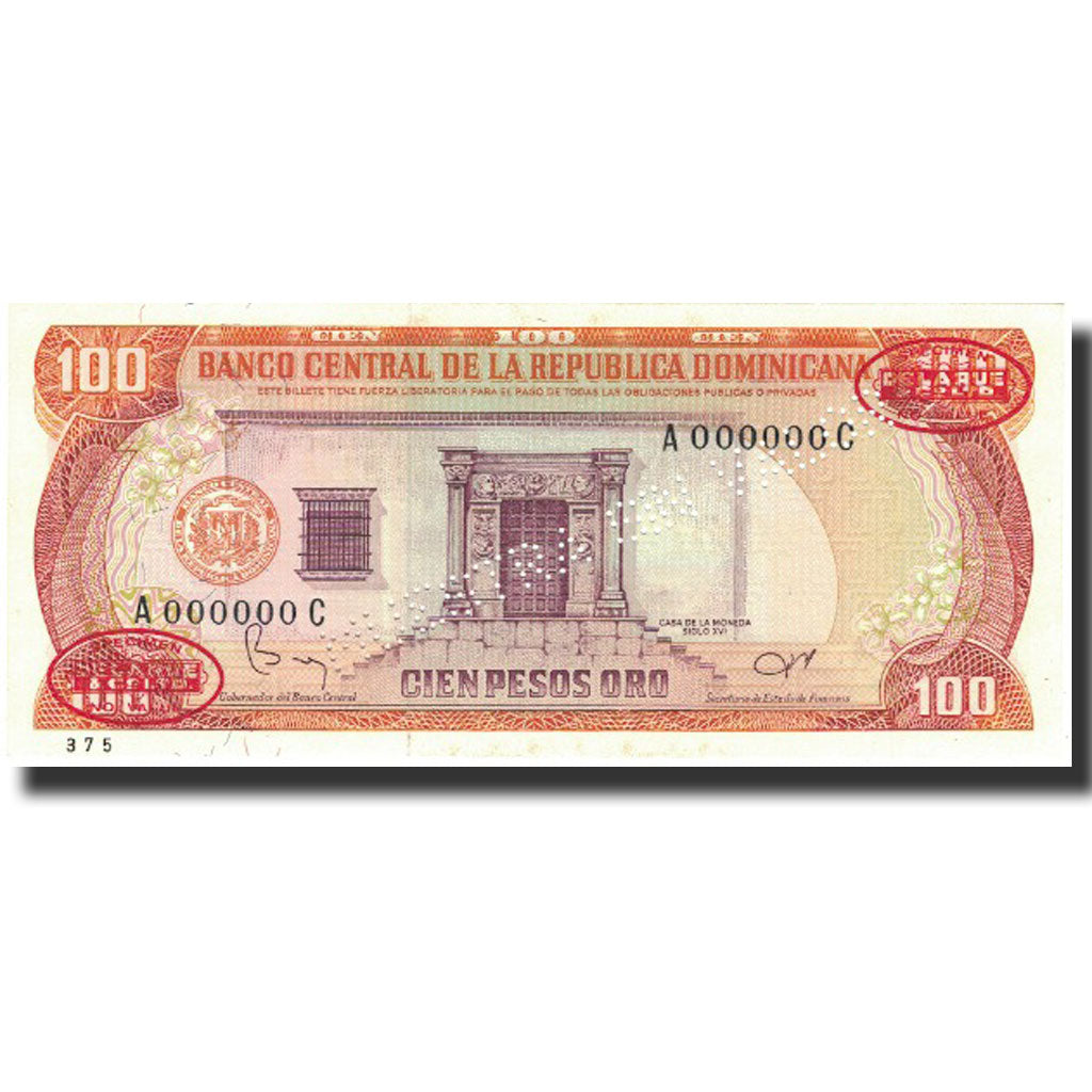 Billete, 100 Pesos Oro, 1985, República Dominicana, 1985, Specimen, KM:122s2