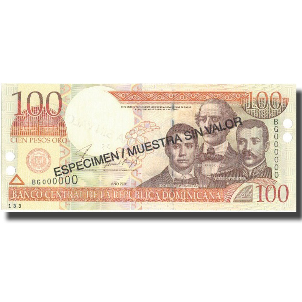 Billete, 100 Pesos Oro, 2001, República Dominicana, 2001, Specimen, KM:167s2