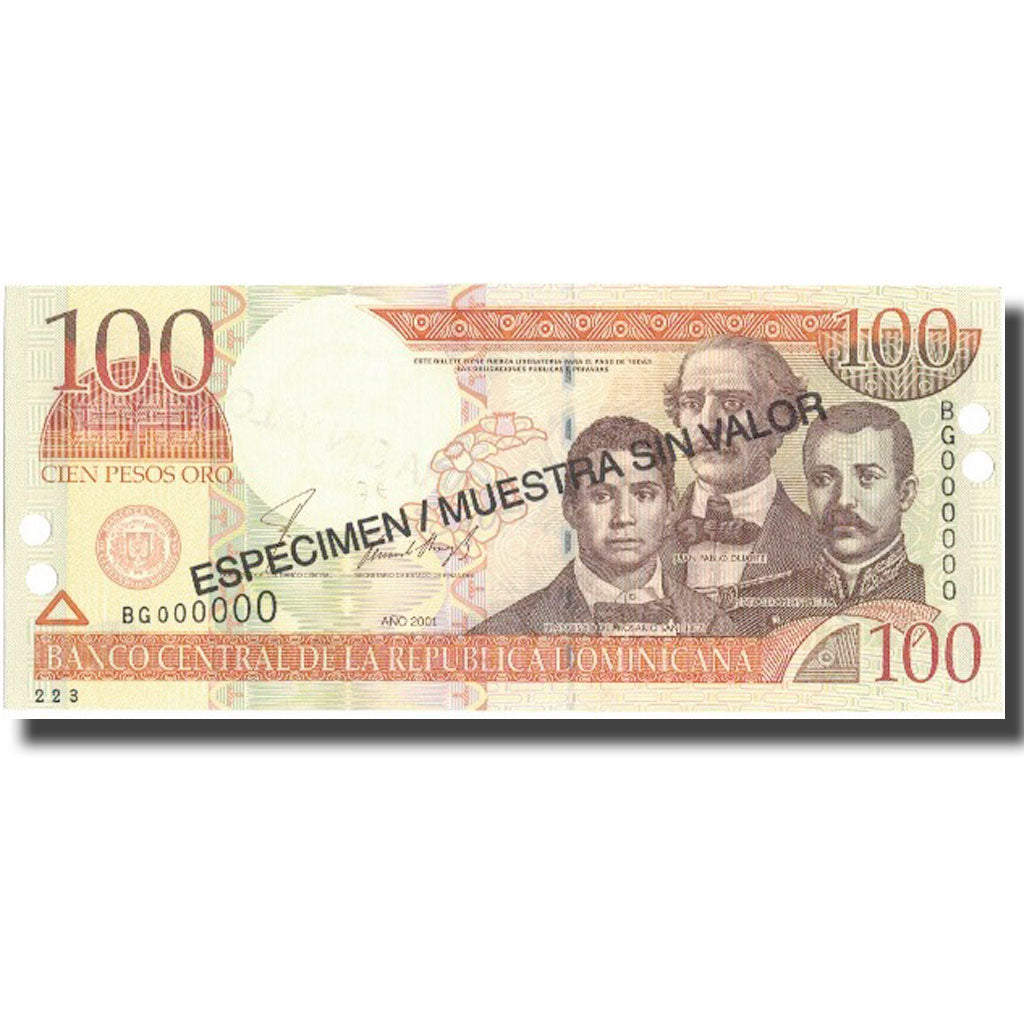 Billete, 100 Pesos Oro, 2001, República Dominicana, 2001, Specimen, KM:167s2