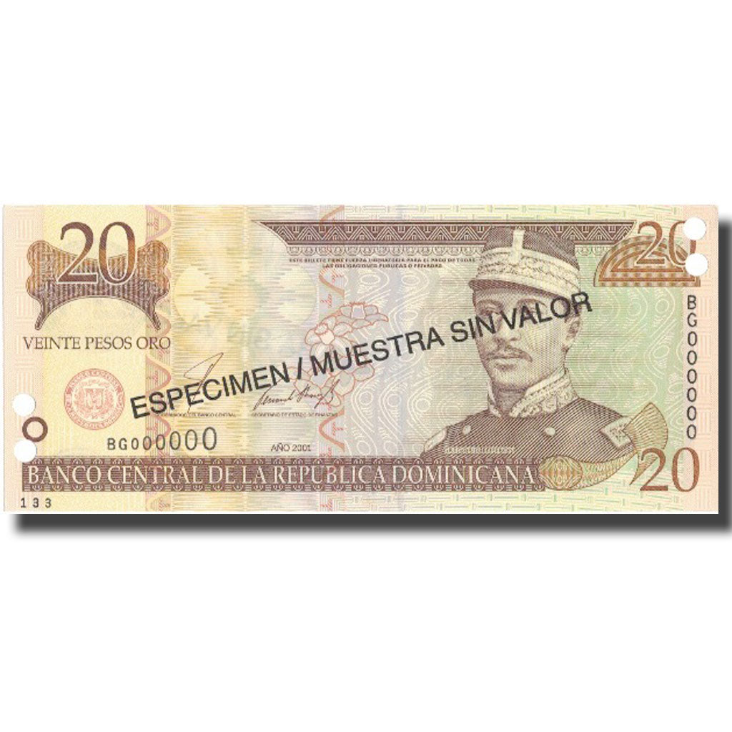 Banknote, Dominican Republic, 20 Pesos Oro, 2001, 2001, Specimen, KM:169s1