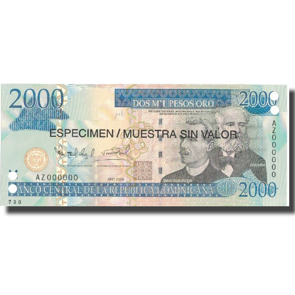 Billete, 2000 Pesos Oro, 2006, República Dominicana, 2006, Specimen, KM:181s1