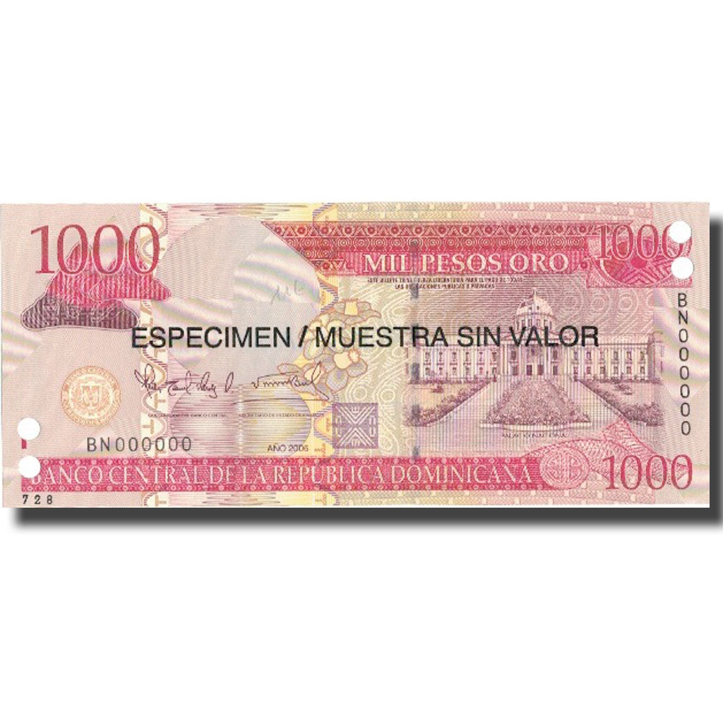Billete, 1000 Pesos Oro, 2006, República Dominicana, 2006, Specimen, KM:180s1