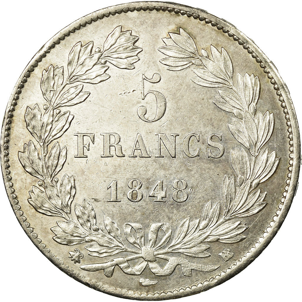 Coin, France, Louis-Philippe, 5 Francs, 1848, Strasbourg, MS(60-62), Silver