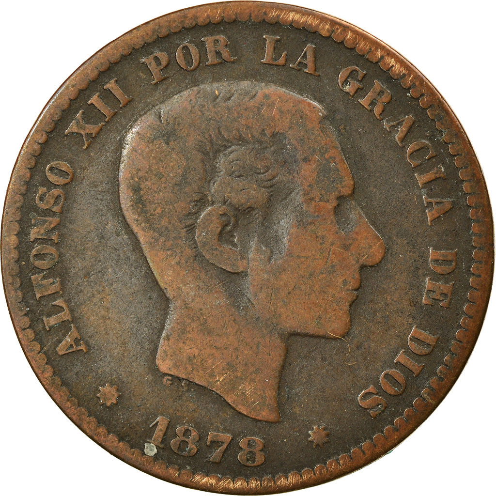 Coin, Spain, Alfonso XII, 5 Centimos, 1878, VF(20-25), Bronze, KM:674