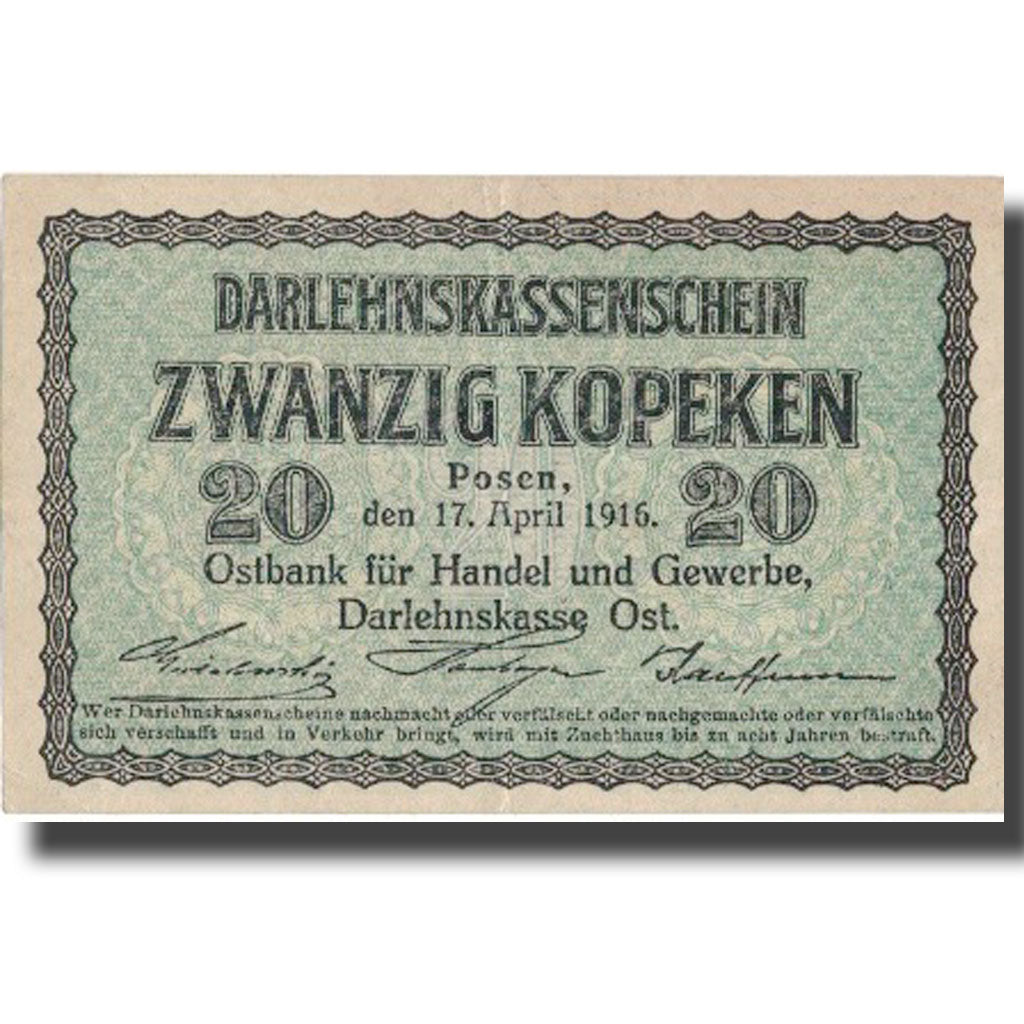 Banknote, Germany, 20 Kopeken, 1916, 1916, KM:R120, AU(50-53)