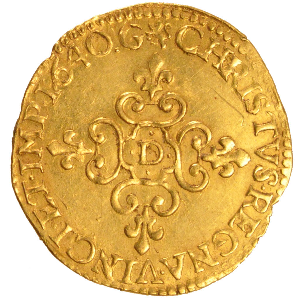 FRANCE, Écu d'or, ECU D'or, 1640, Lyon, KM #41.4, AU(55-58), Gold, Gadoury #55, 
