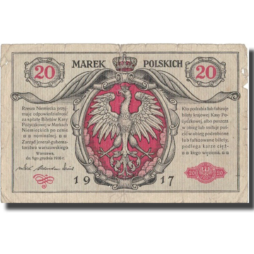 Banknote, Poland, 20 Marek, 1917, 1917, KM:14, VF(20-25)