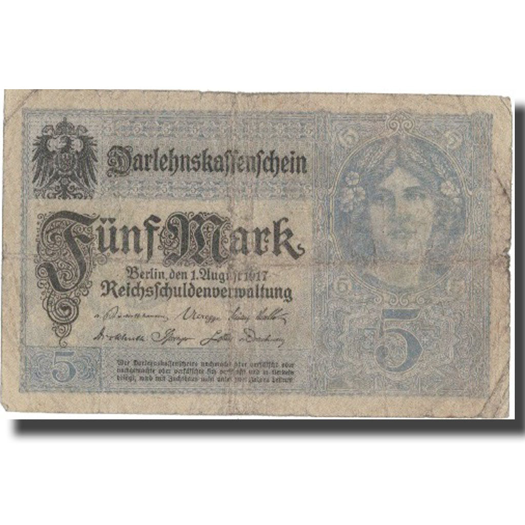 Banknote, Germany, 5 Mark, 1917, 1917, KM:56b, F(12-15)
