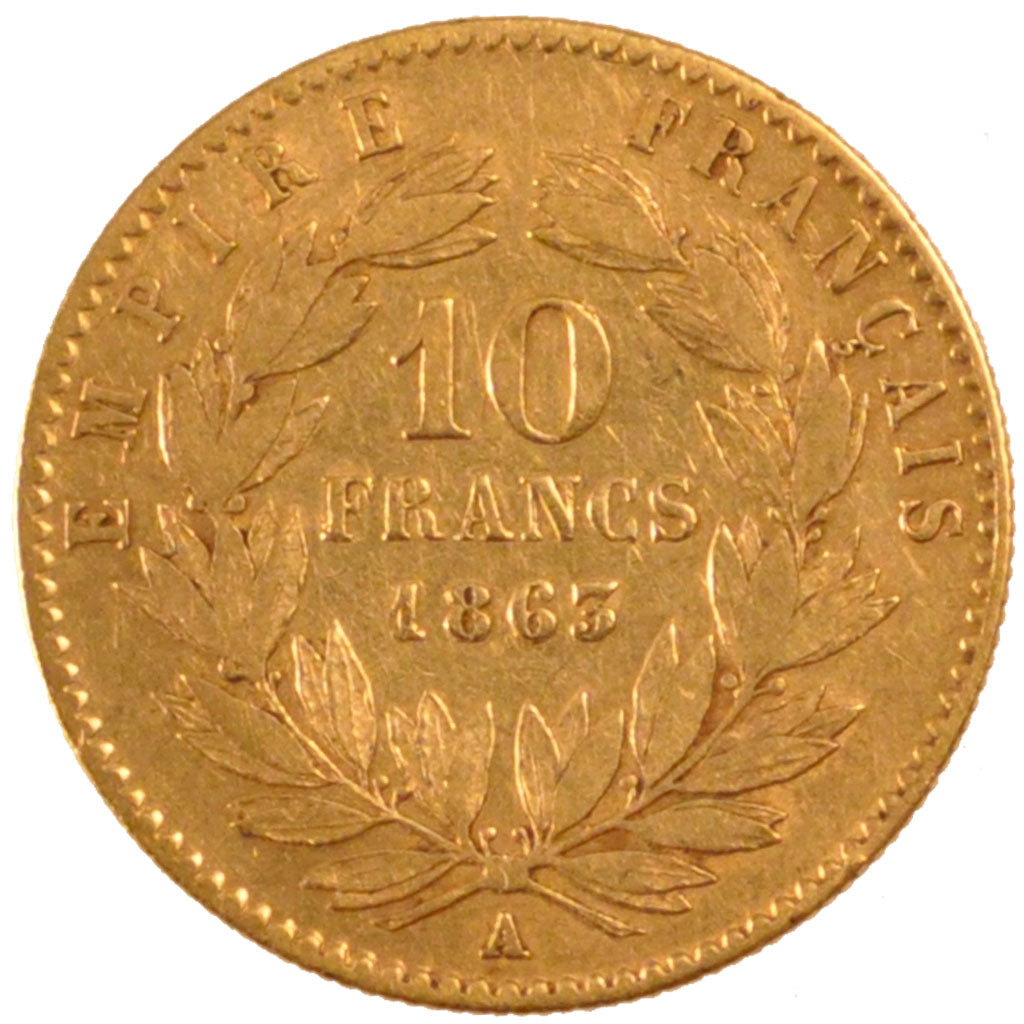 FRANCE, Napoléon III, 10 Francs, 1863, Paris, KM #800.1, EF(40-45), Gold, Gadour