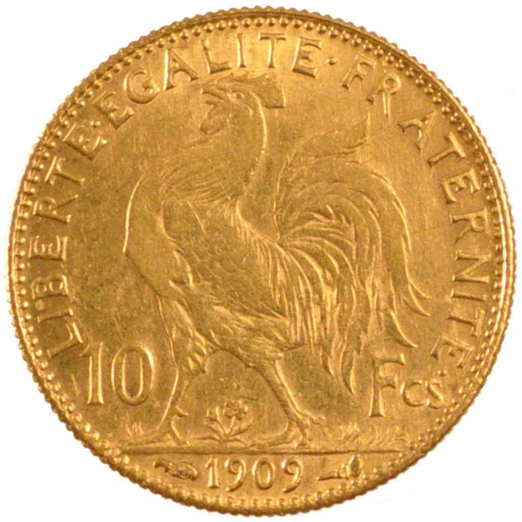 FRANCE, Marianne, 10 Francs, 1909, Paris, KM #846, AU(50-53), Gold, Gadoury...