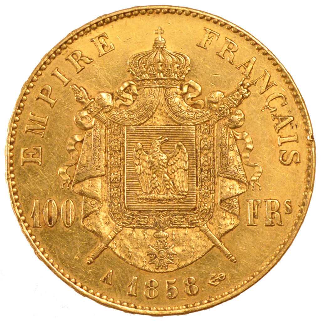 FRANCE, Napoléon III, 100 Francs, 1858, Paris, KM #786.1, AU(50-53), Gold, G...