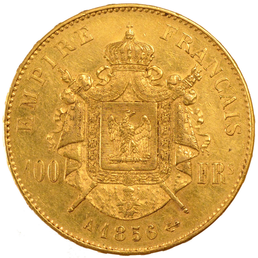 FRANCE, Napoléon III, 100 Francs, 1856, Paris, KM #786.1, AU(50-53), Gold, G...