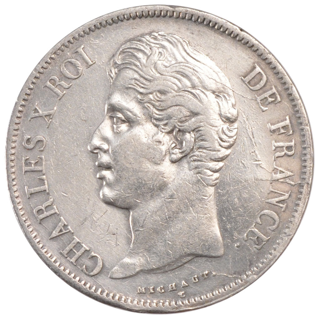 Coin, France, Charles X, 5 Francs, 1828, Lyon, EF(40-45), Silver, KM:728.4