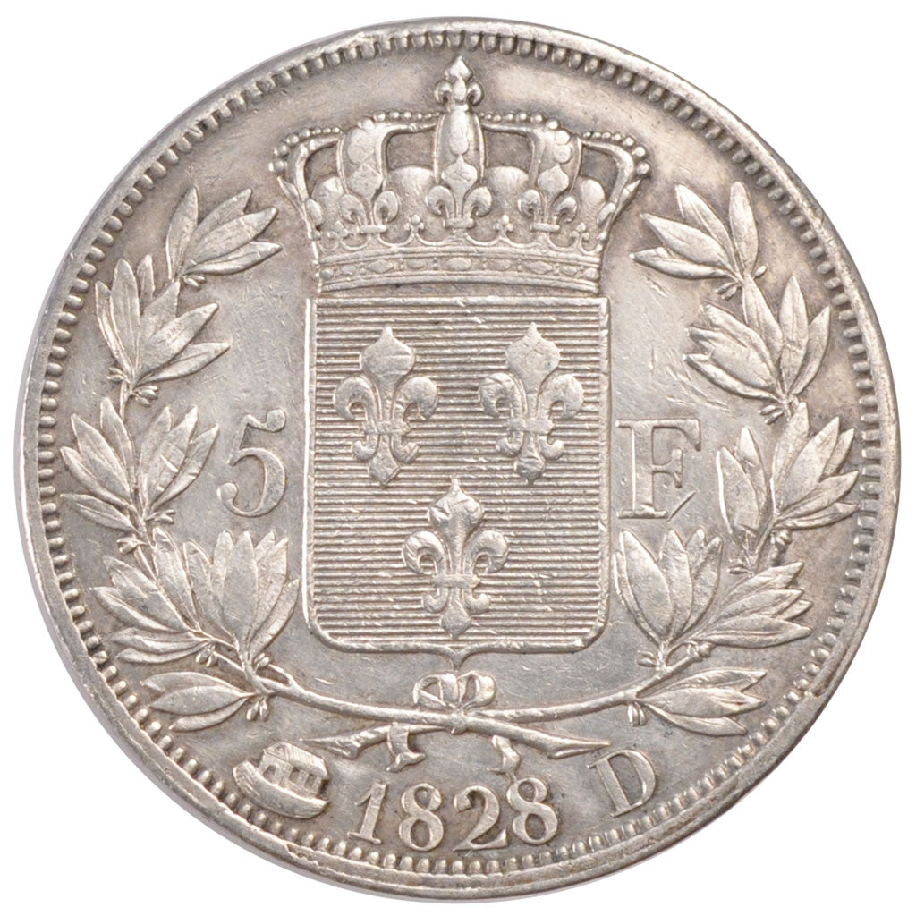 Coin, France, Charles X, 5 Francs, 1828, Lyon, EF(40-45), Silver, KM:728.4