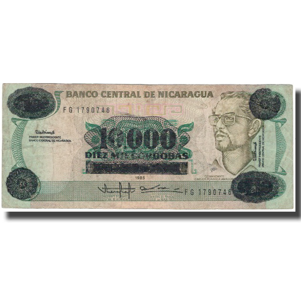 Banknote, Nicaragua, 10,000 Córdobas on 10 Córdobas, KM:158, VF(30-35)