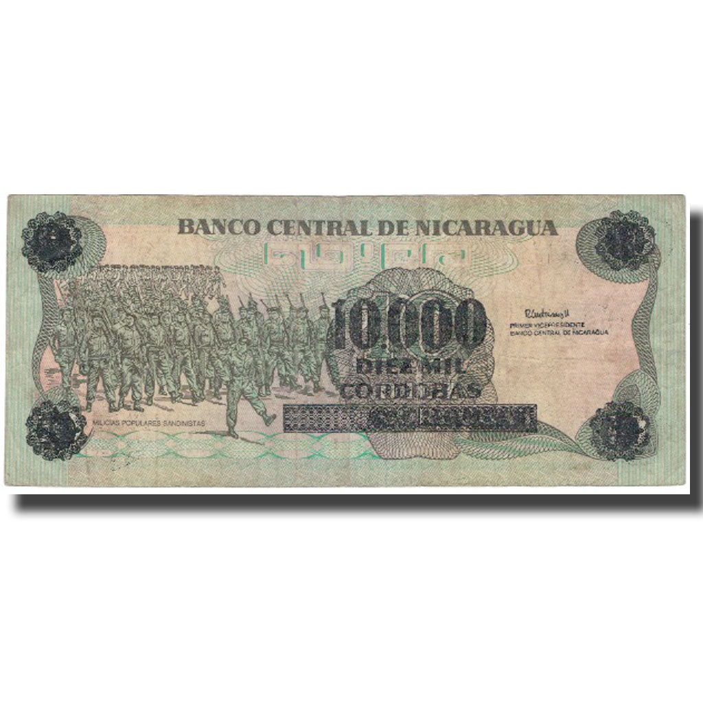 Banknote, Nicaragua, 10,000 Córdobas on 10 Córdobas, KM:158, VF(30-35)