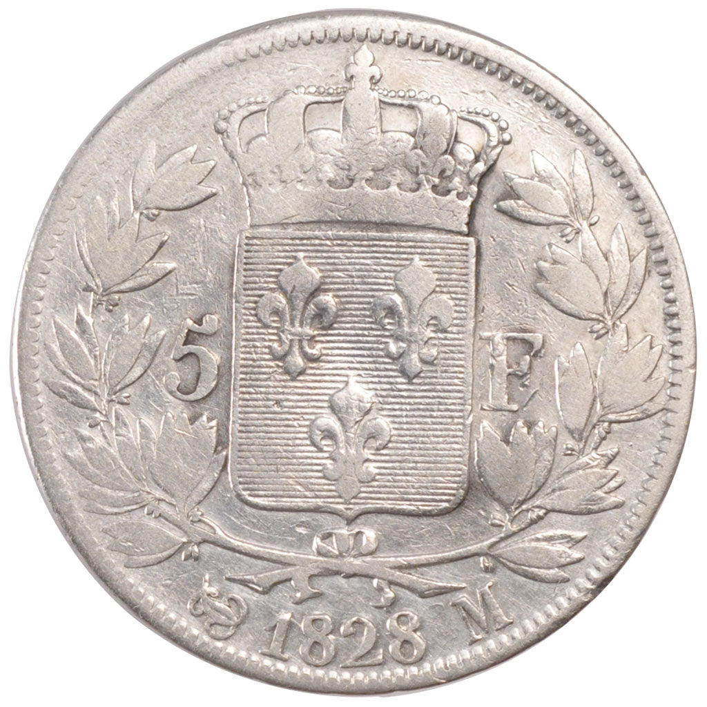 FRANCE, Charles X, 5 Francs, 1828, Toulouse, KM #728.9, VF(20-25), Silver,...