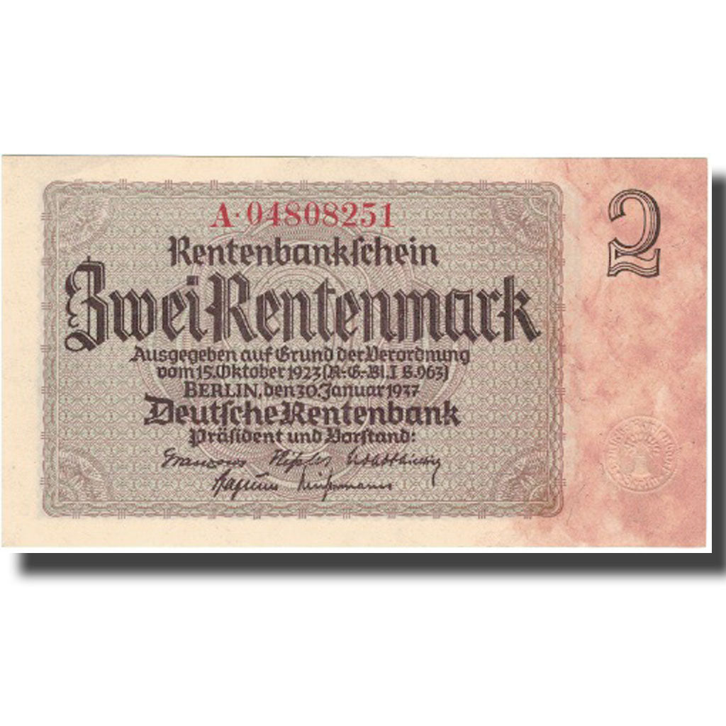 Banknote, Germany, 2 Rentenmark, 1937, 1937, KM:174b, UNC(65-70)