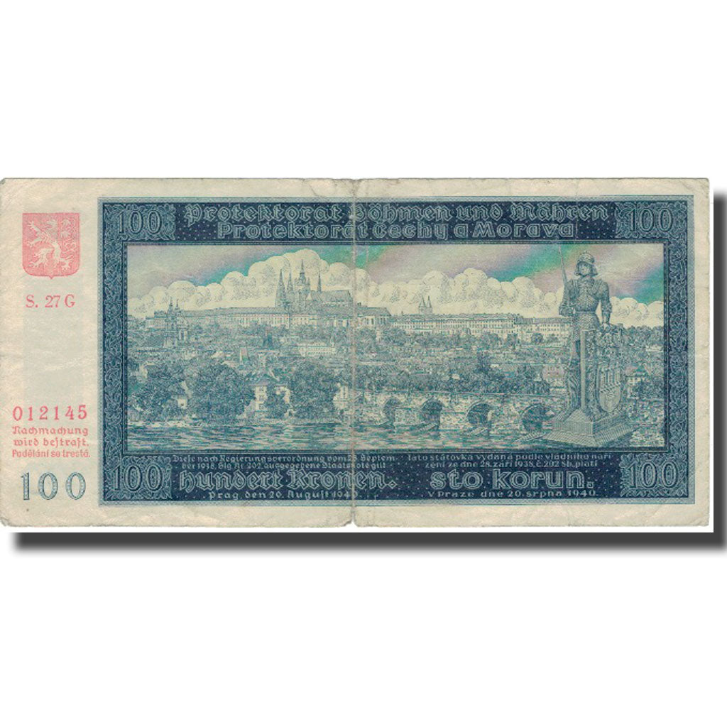 Banknote, Bohemia and Moravia, 100 Korun, 1940, 1940, KM:7a, VF(20-25)