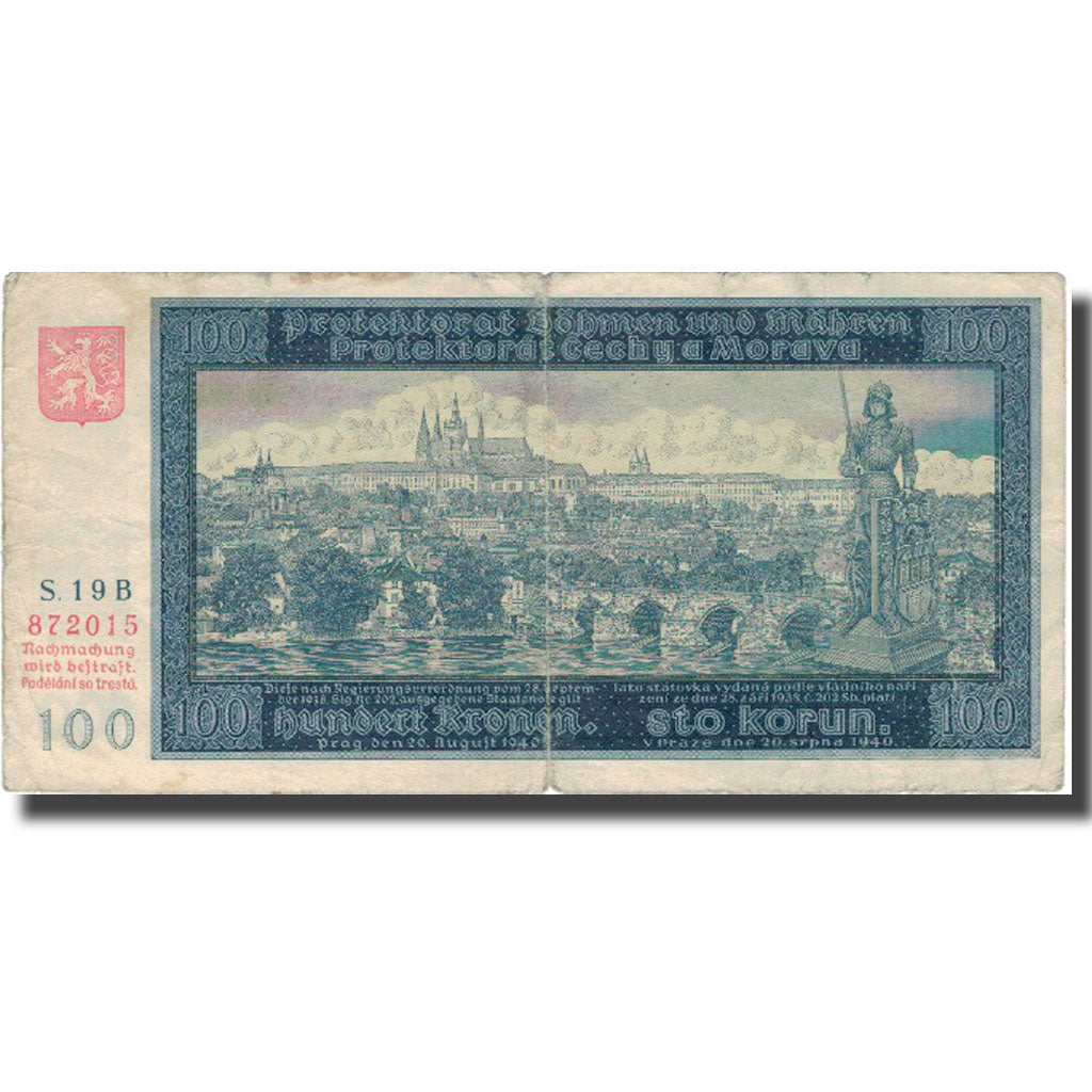 Banknote, Bohemia and Moravia, 100 Korun, 1940, 1940, KM:7a, VF(20-25)