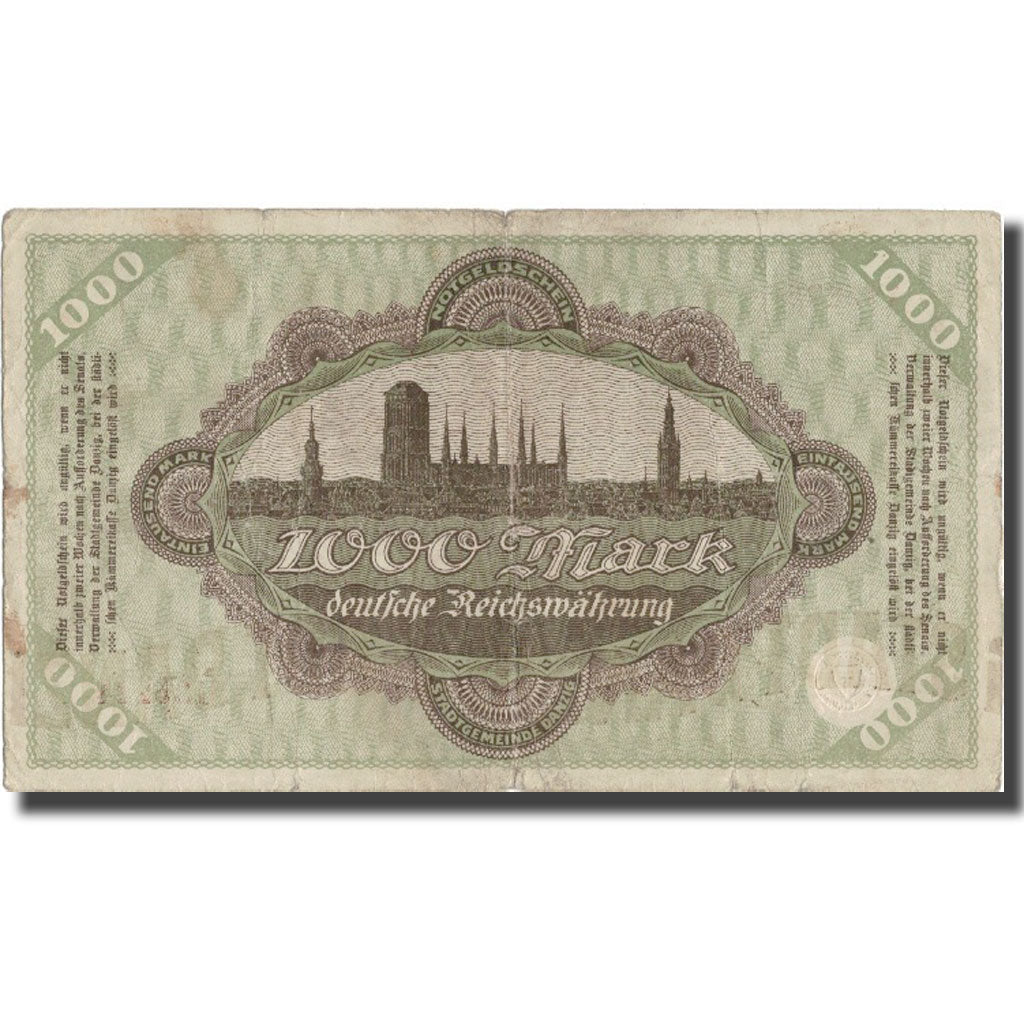 Banconote, DANZICA, 1000 Mark, 1922, 1922-10-31, KM:15, MB+
