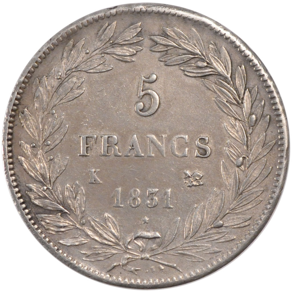FRANCE, Louis-Philippe, 5 Francs, 1831, Bordeaux, KM #735.7, EF(40-45), Silver,.