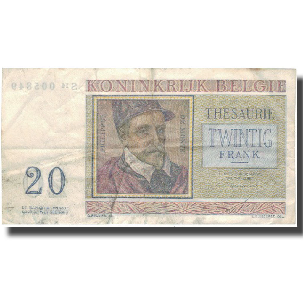 Banknote, Belgium, 20 Francs, 1956, 1956-04-03, KM:132b, AU(50-53)
