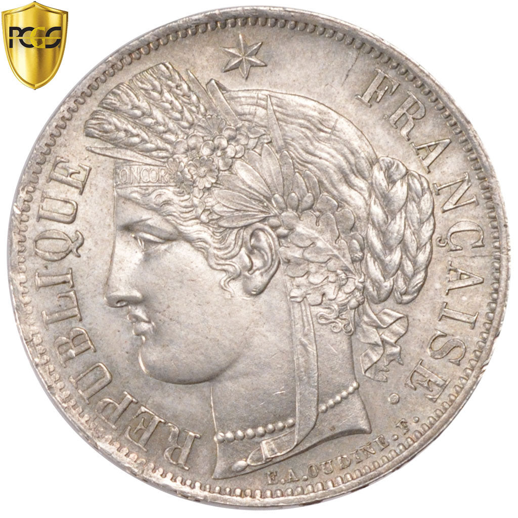 France, Cérès, 5 Francs, 1849 BB, Strasbourg, PCGS MS64, KM:761.2
