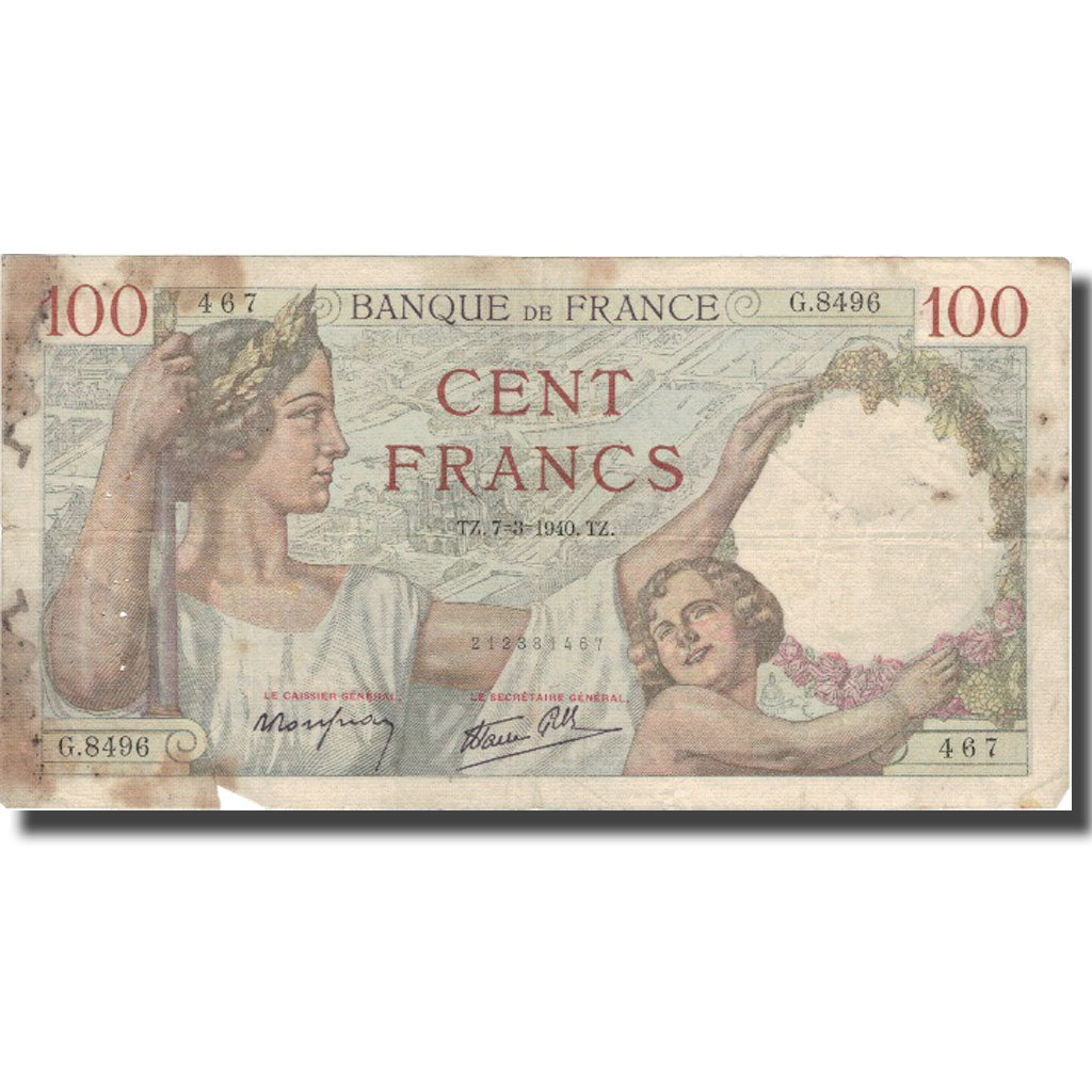 France, 100 Francs, 100 F 1939-1942 ''Sully'', 1940, 1940-03-07, B+