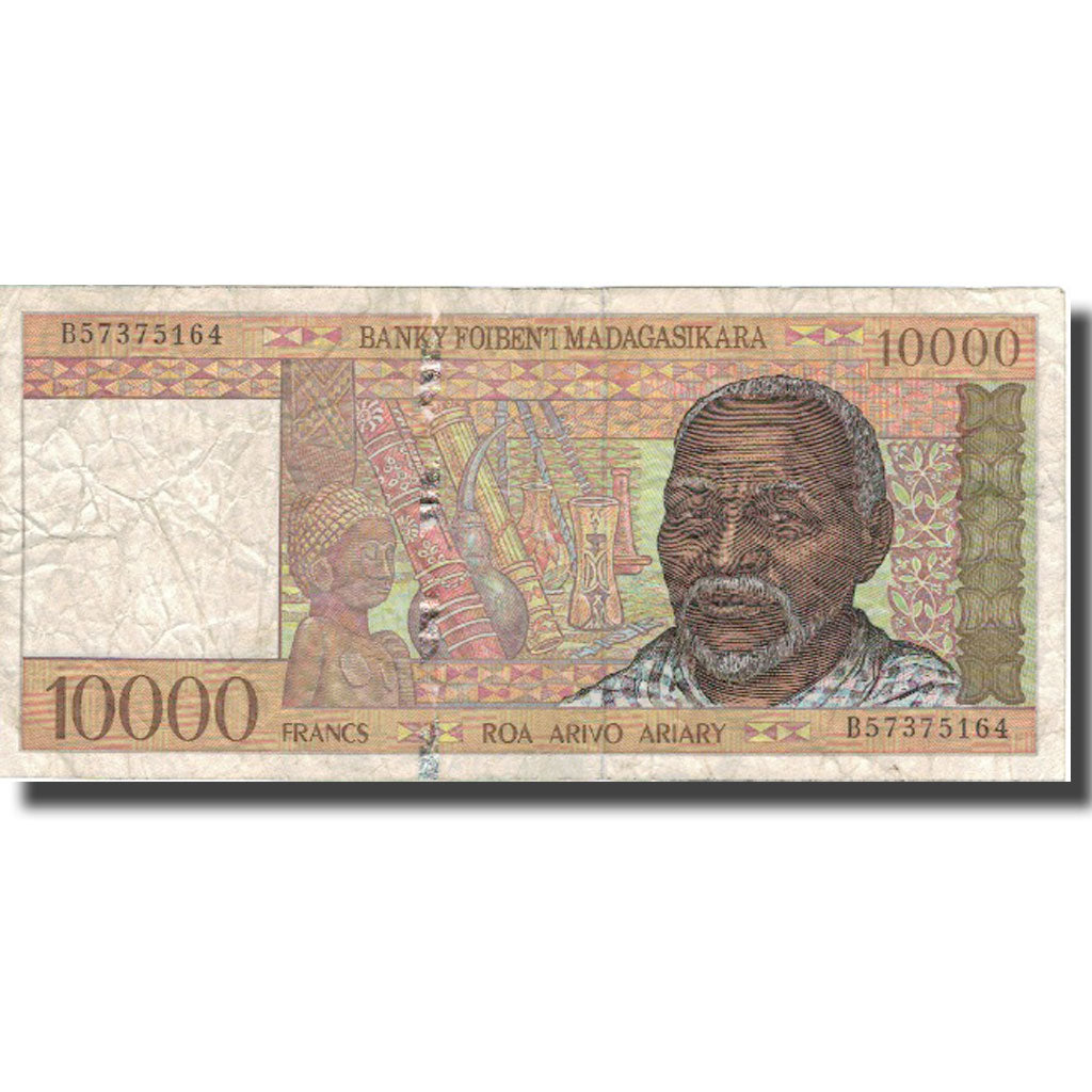 Banknote, Madagascar, 10,000 Francs = 2000 Ariary, 1995, 1995, KM:79b, VF(20-25)