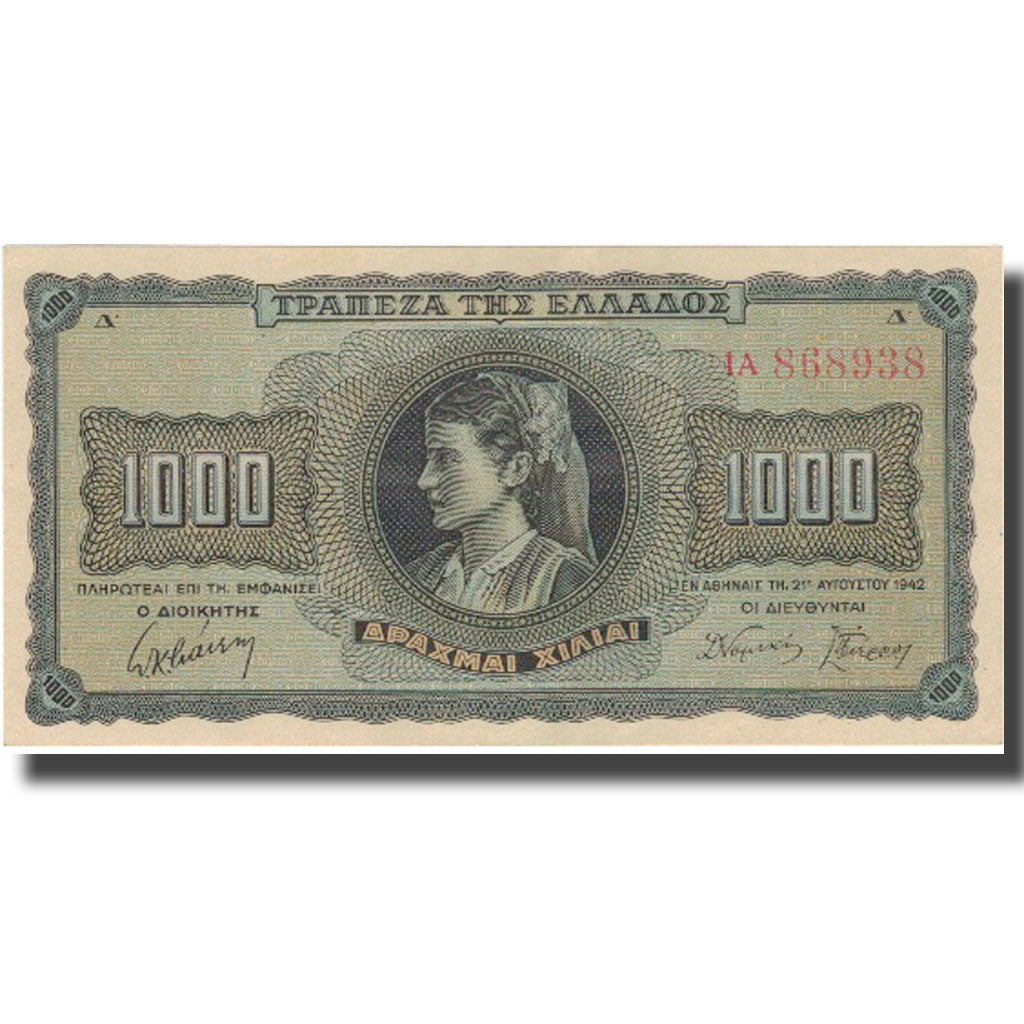 Banknote, Greece, 1000 Drachmai, 1942, 1942-08-21, KM:118a, UNC(65-70)