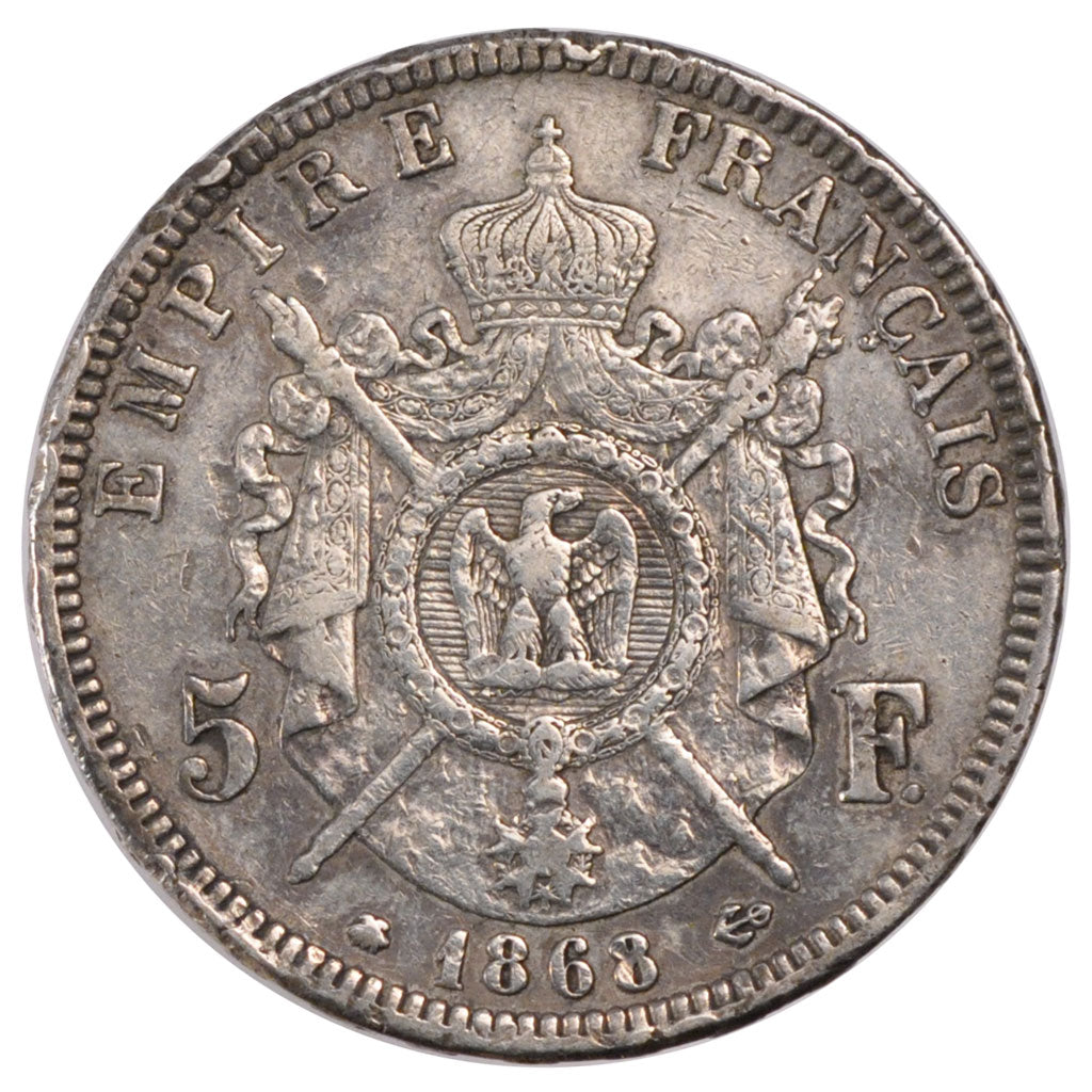 FRANCE, Napoléon III, 5 Francs, 1868, Paris, KM #799.1, EF(40-45), Silver, G...