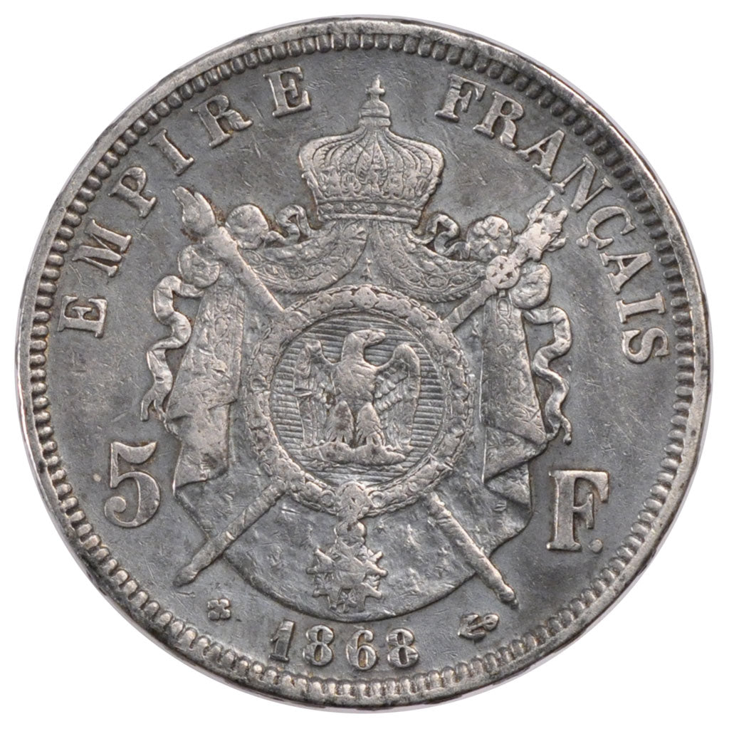 FRANCE, Napoléon III, 5 Francs, 1868, Strasbourg, KM #799.2, EF(40-45), Silver,