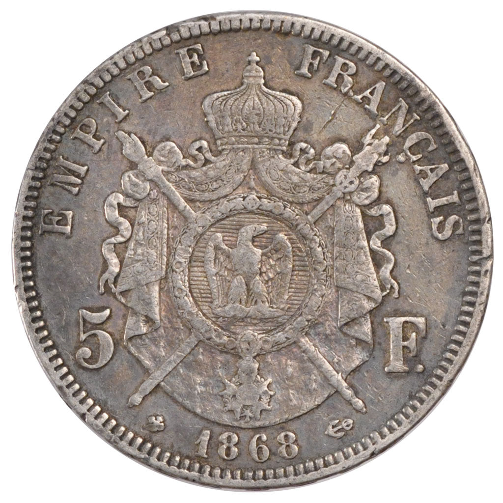 FRANCE, Napoléon III, 5 Francs, 1868, Strasbourg, KM #799.2, EF(40-45), Silver, 