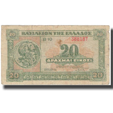 Banconote, Grecia, 20 Drachmai, 1940, 1940-04-06, KM:315, B+