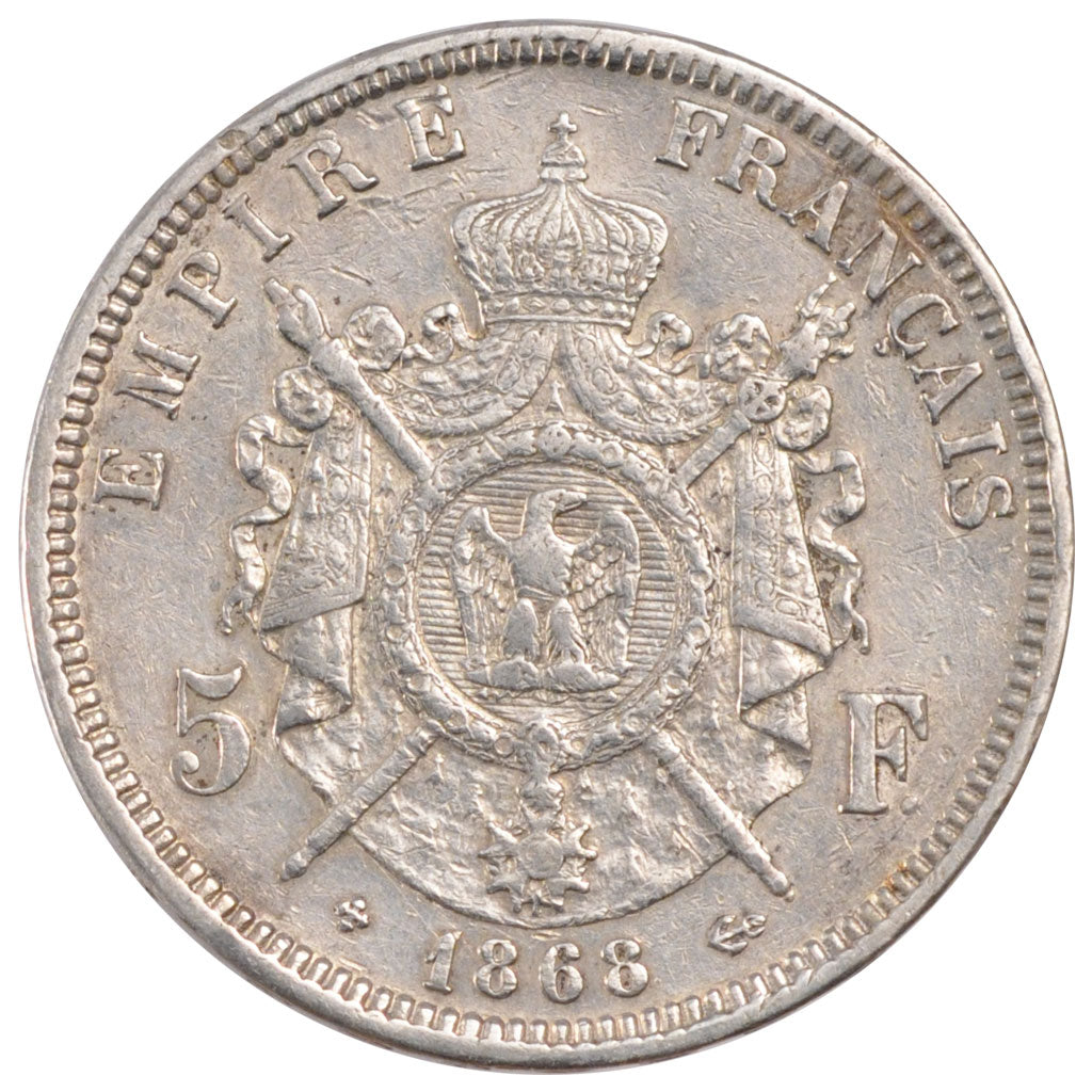 FRANCE, Napoléon III, 5 Francs, 1868, Strasbourg, KM #799.2, EF(40-45), Silver,