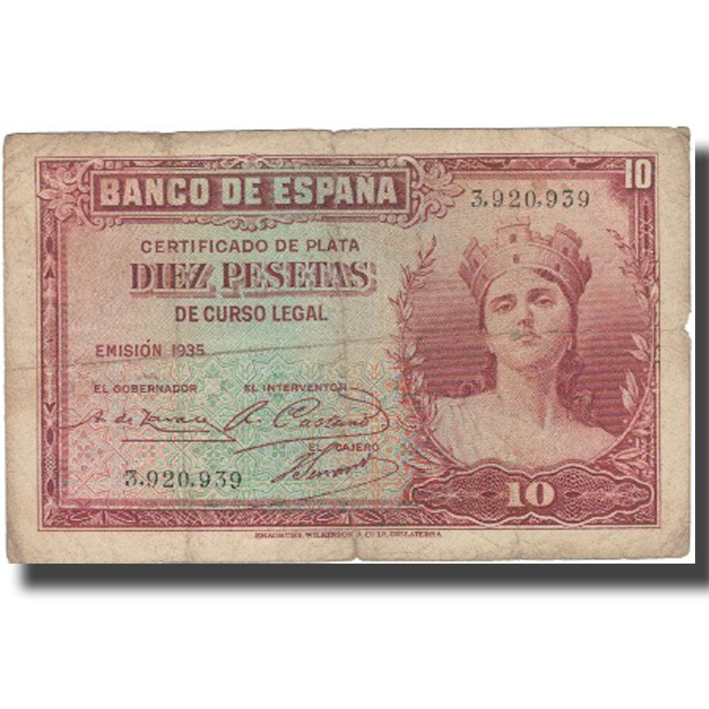 Banknote, Spain, 10 Pesetas, 1936, 1936, KM:86a, VF(30-35)