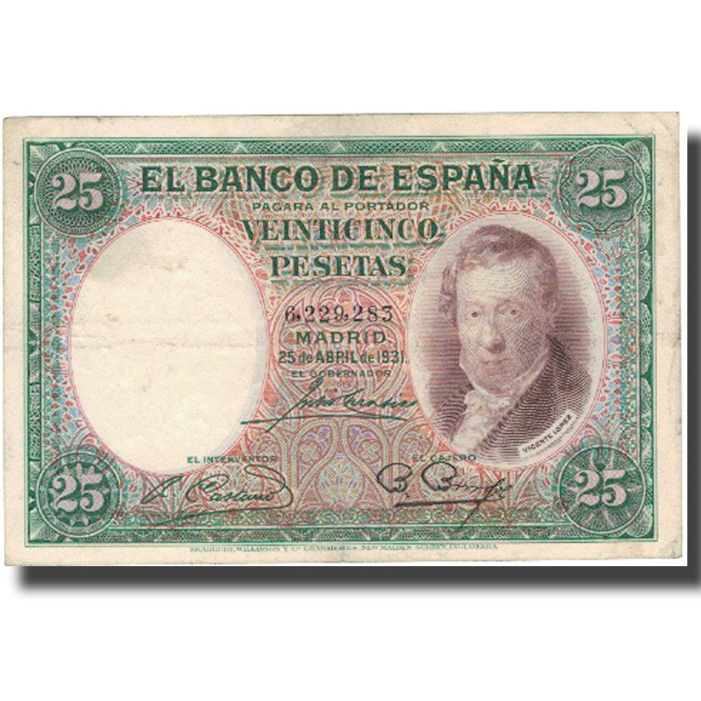 Banknote, Spain, 25 Pesetas, 1931, 1931-04-25, KM:81, VF(30-35)
