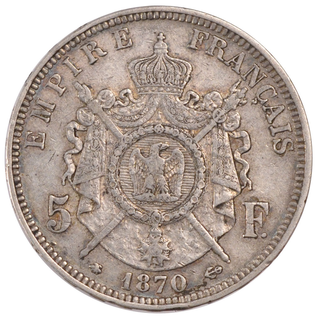 FRANCE, Napoléon III, 5 Francs, 1870, Paris, KM #799.1, EF(40-45), Silver, G...