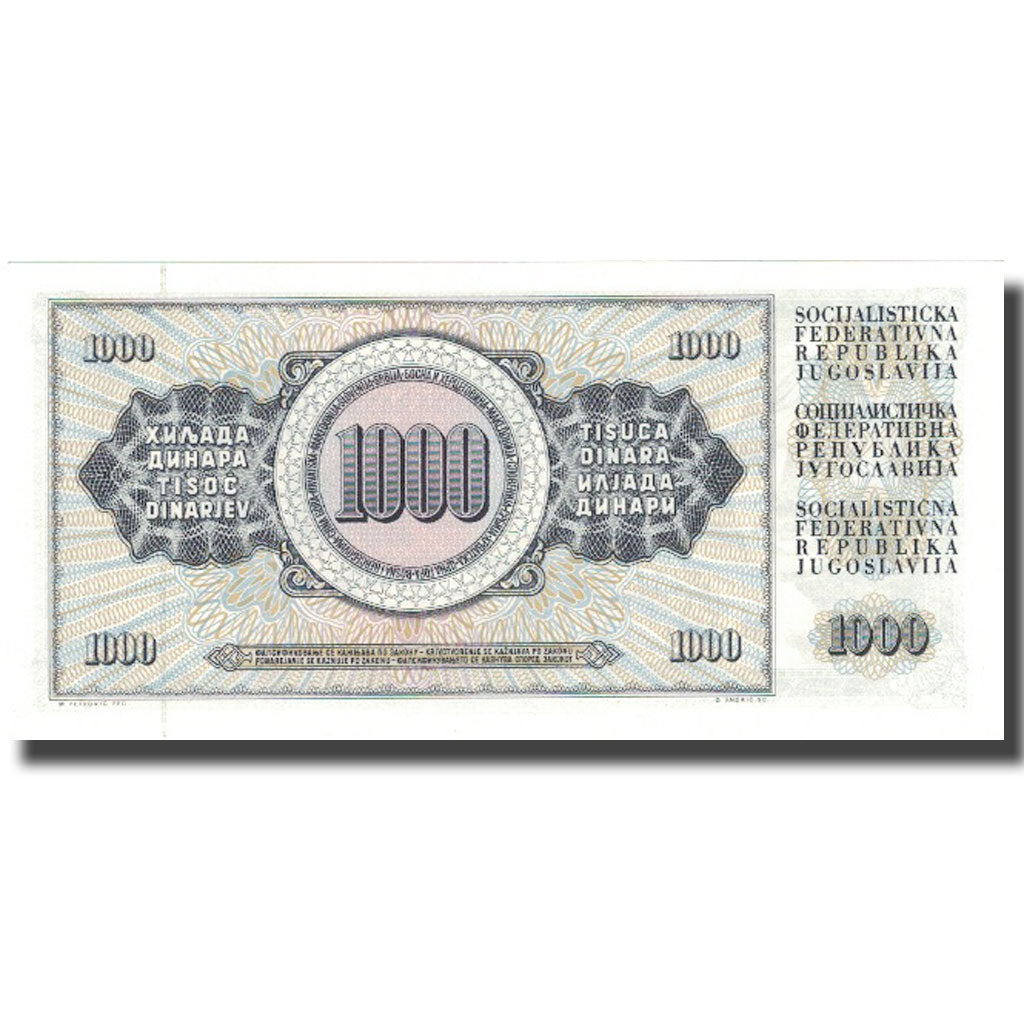 Billet, Yougoslavie, 1000 Dinara, 1978, 1978-08-12, KM:92c, SPL+