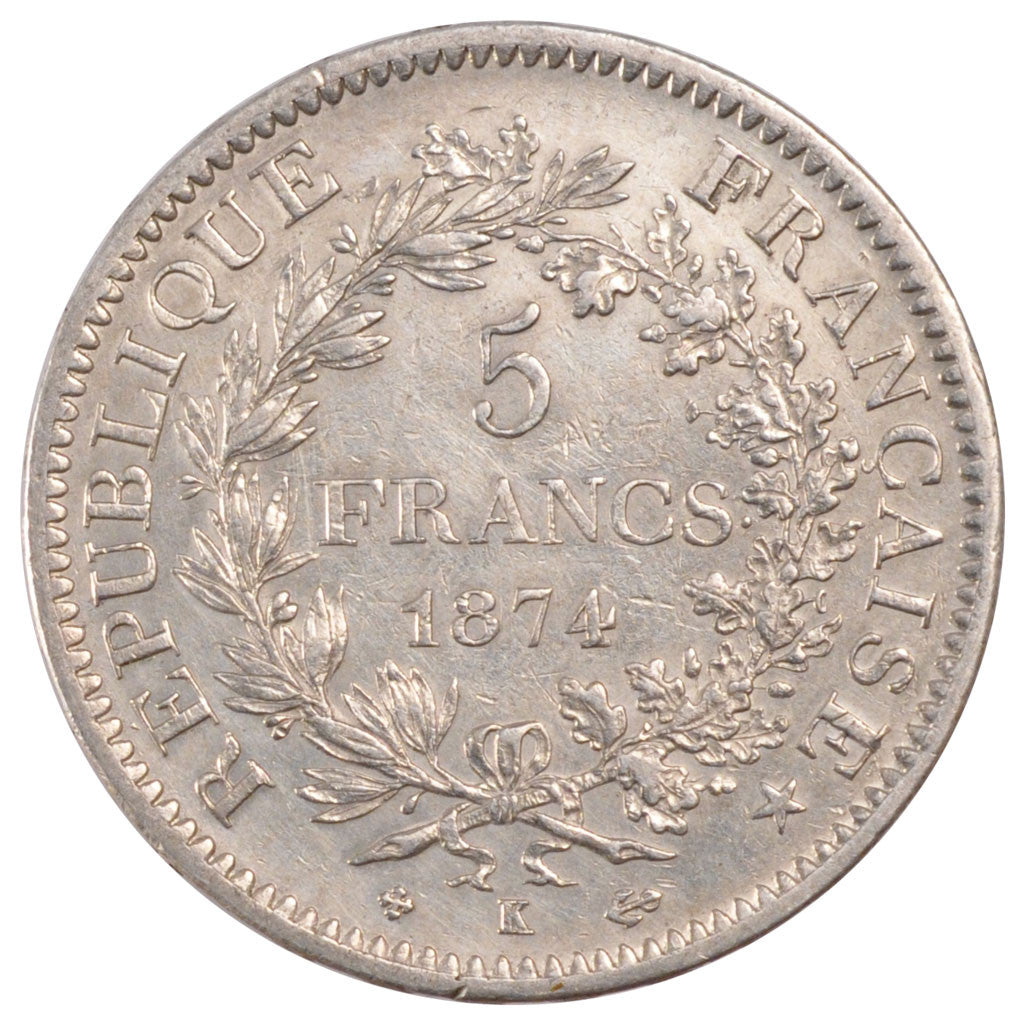 Coin, France, Hercule, 5 Francs, 1874, Bordeaux, AU(50-53), Silver, KM:820.2