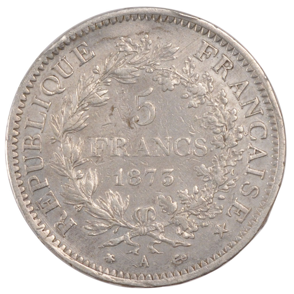 FRANCE, Hercule, 5 Francs, 1873, Paris, KM #820.1, EF(40-45), Silver, Gadoury...