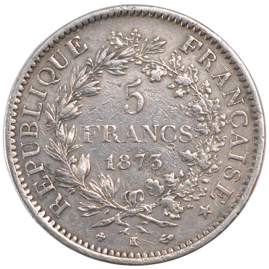 FRANCE, Hercule, 5 Francs, 1873, Bordeaux, KM #820.2, EF(40-45), Silver,...