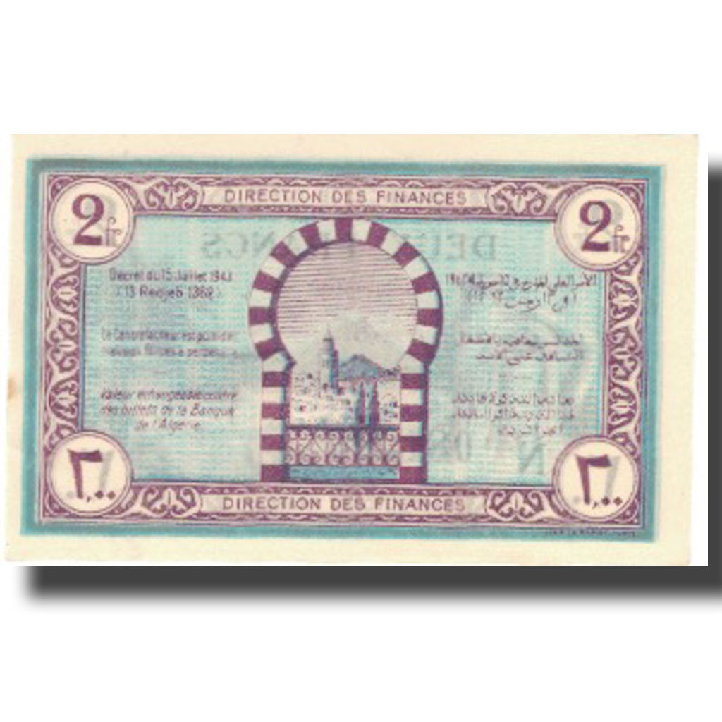 Geldschein, Tunesien, 2 Francs, 1943, 1943, KM:56, UNZ-
