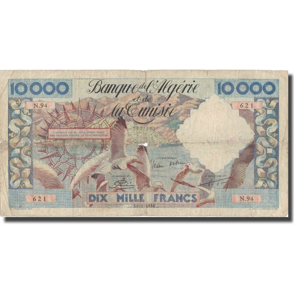 Banknote, Algeria, 10,000 Francs, 1956, 1956-01-16, KM:110, VG(8-10)