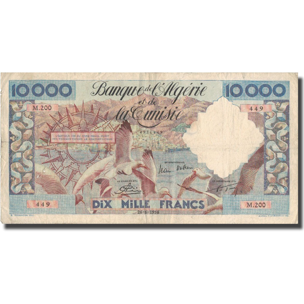 Banknote, Algeria, 10,000 Francs, 1956, 1956-06-26, KM:110, VF(30-35)