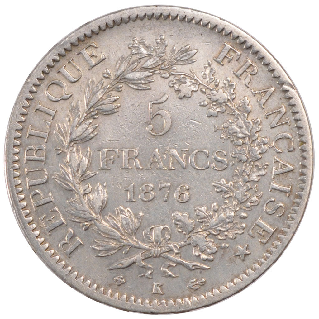 Coin, France, Hercule, 5 Francs, 1876, Bordeaux, EF(40-45), Silver, KM:820.2